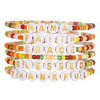 Thanksgiving Stackable Bracelet for Women Set Colorful Beads Rubber Ring Elastic Layering Letter Disc Maple Leaf Pendant Clay Stretch Fall Bracelets Fall Costume Bracelet Jewelry for Women - style: Style4