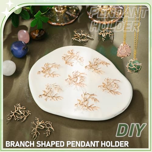 Hicarer 20 Pcs Pendant Trays for Jewelry Making Branch Shape Metal Claw Cage Pendant Holder Crystal Cage Necklace Open Bezels for DIY Necklace Jewelry Making Supplies - color: Silver and Gold