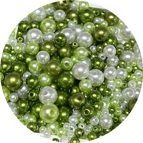 30g Mixed 3-8mm Pearl Beads Round Loose Satin Pearls Plastic Crafts Beads for Jewelry Making Earring Bracelet Necklace Key Chains Vase Fillers Home Decoration (Green Series) - color: Green Series