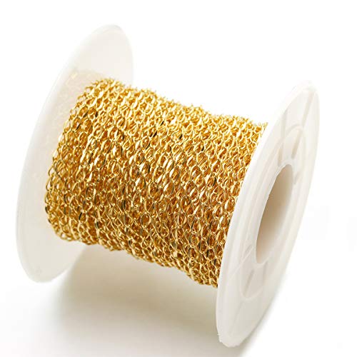 33FT Gold Silver Twisted Cable Chains Stainless Steel Necklace Jewelry Chains Extender Chains Link Bulk for Jewelry Makings - color: Gold, size: Chain Width 2.0mm