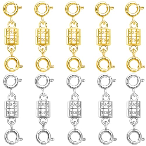 S925 Sterling Silver Magnetic Necklace Clasps and Closures,Magnetic Necklace Clasp for Jewelry Making Supplies (5golden+5silvery) - color: 5golden+5silvery