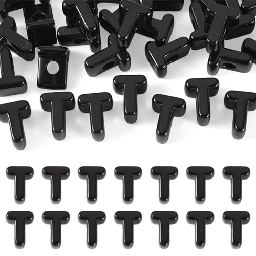 FASHEWELRY 30Pcs Acrylic Letter T Beads with Large Hole Big Plastic Letter Blocks European Beads 3D Letters Chunky Vowel Initial Alphabet Bead for Key Chains Necklace DIY Arts Craft Projects - color: Black, size: T