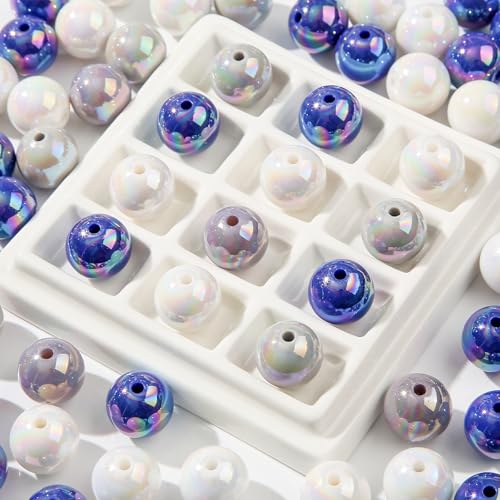 16mm Acrylic Beads 100pcs Ab Dark Blue&Grey Bead Chunk Bubblegum Beads for Pens for Necklace Jewelry Bracelets DIY Crafts Making (Dark Blue&Grey) - color: dark blue&grey