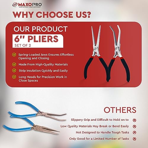 Premium 6 Inch Mini Needle Nose Pliers Set - 2 PCs Bent and Straight Long Nose Pliers with Comfort Grip - Non-Serrated Rust-Proof Long Reach Jewelry Pliers for Jewelry Making, Handmade Craft