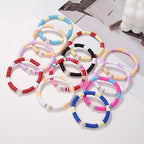 COLORFUL BLING 5-12Pcs Bohemian Love Heart Bead Bracelets for Women Vinyl Disc Heishi Surfer Stackable Stretch Bracelet Summer Beach Boho Jewelry - color: 12pcs pearl