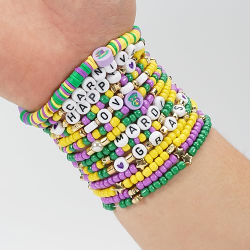 Twinfree Bohemia Beaded Bracelet for Women, Polymer Clay Stretch Bracelets - color: color 28