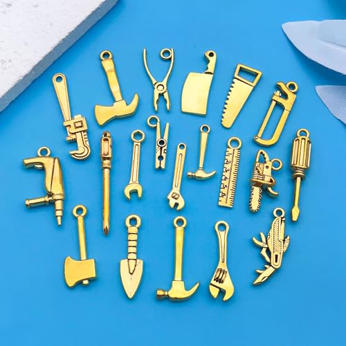 Youdiyla 80pcs Alloy Ancient Golden Father's Day Series New Tool Set Pendant Jewelry Making DIY Keychain Earrings Pendant Various Design Charms for Jewelry Making Bracelets Necklace (SN900) - color: SN900