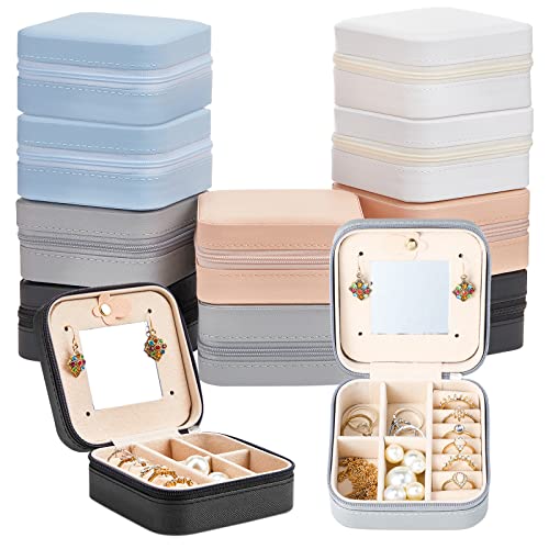 10 Pcs Travel Jewelry Case Bridesmaid Gift Boxes Jewelry Travel Organizer With Mirror Small Jewelry Box Mini Storage Organizer Box for Women Girls Earrings Rings Necklaces - color: Multi Colors