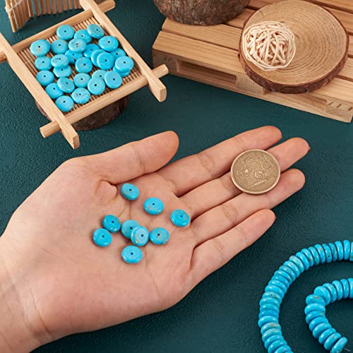 Craftdady 80Pcs 10mm Natural Turquoise Heishi Coin Disc Stone Beads Flat Round Disk Gemstone Loose Beads for Jewelry Craft Necklace Bracelet Making Hole: 1mm - color: Cyan Blue, 10mm