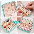 Neveika Portable Travel Mini Jewelry Box Leather Jewellery Ring Organizer Case Storage Gift Box Girls Women (blue). - color: blue