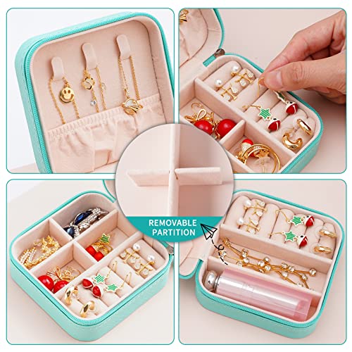 Neveika Portable Travel Mini Jewelry Box Leather Jewellery Ring Organizer Case Storage Gift Box Girls Women (blue). - color: blue