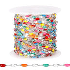 [16.5FT] Enamel Chains for Jewelry Making 2MM Stainless Steel Enamel Lip Link Chain Bulk for Necklace Bracelet - color: Stainless Steel Colorful