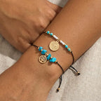Christian Cross Jesus Pendant Charm Gold Rope String Beaded Bracelets Stack Set for Women,Handmade Bohemian Colorful Adjustable Jewelry,God Lucky Protection Friendship Gift - color: Turquoise