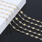 KYUNHOO 16.4FT/5M Gold Plated Chains for Jewelry Making Daisy Flowers Link Clear Bead Jewelry Chain Roll with Lobster Clasps Jump Rings for Crafting Findings - color: White Daisy Crystal