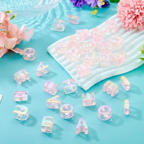 FASHEWELRY 50Pcs UV Plating Rainbow Iridescent Acrylic Letter Beads with Large Hole Large Letter Blocks Charms 3D Letters Chunky Vowel Alphabet Beads for Key Chains Necklace DIY Arts Craft (Pink) - color: Pink, size: Vowels