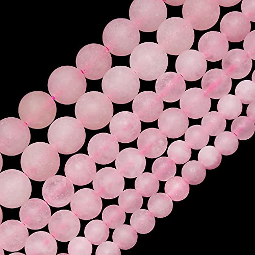 Natural Matte Pink Quartz Beads, 8MM Round Frosted Unpolished Loose Gemstone Beads for Bracelet Necklace Jewelry Making, Energy Stone Healing Power with Stretch Beading Cord - color: Matte Pink Quartz, size: 8MM