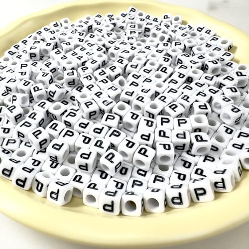 500Pcs Square Letter Beads P 6X6mm Individual Cube Alphabet Beads for Friendship Bracelets Making - color: Square - P