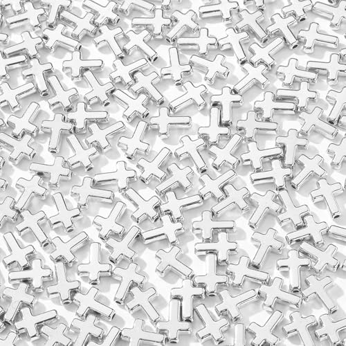 300pcs Cross Beads 12 * 16mm Silver Cross Bead Crosses Spacer Beads Bulk for DIY Crafting Necklace Bracelet Jewelry Making Keychain (Silver) - color: silver