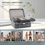 Travel Jewelry Case Large Jewelry Box Jewelry Travel Organizer Jewelry Case with Handle Removable Tray Best Gift for Women Girls (Grey) - color: Grey