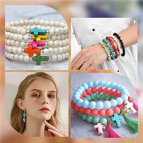 SUNNYCLUE 1 Box 100Pcs Cross Beads Bulk Small Easter Cross Beads Synthetic Magnesite Stone Crucifix Crosses White Red Blue Pocket Quilts Crucifix Charms for Jewelry Making Beading Kit Supplies - color: 100pcs 12x16mm Colorful Cross Beads