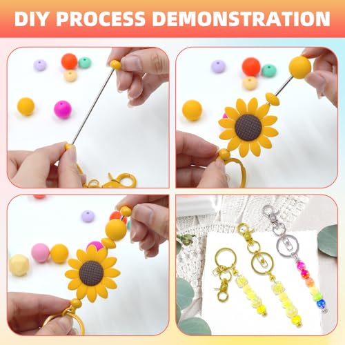 96 Pcs Beadable Keychains Bars bulk - 48 Gold & Silver DIY Metal Beaded Keychain Making Kit + 48 Bags Included, Bead Keychain Supplies,Blank Key Chain, Perfect for Women, Men, Birthday Gift - color: Gold + Silver, size: 48