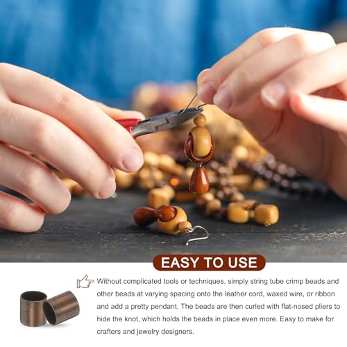 uxcell 500 Pcs Tube Crimp Beads, 2.5x2.5mm Copper Crimp Beads End Stopper Beads Tiny Loose Spacer Beads for Earrings Necklaces Bracelets Pendant DIY Crafts, Dark Bronze - color: Dark Bronze, size: 2.1 mm