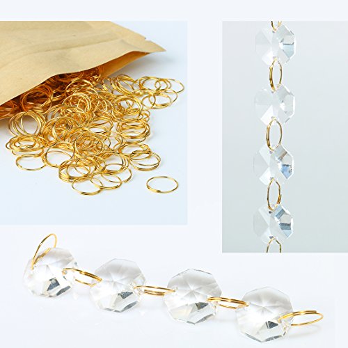 H&D 500pcs Round Edged Split Circular Ring Clips for Crystal Lamps, Crystal Curtain, Crystal Garland, Necklaces, Keys, Earrings, Jewelry Making and Craft Ideas (11mm, Golden) - color: Golden