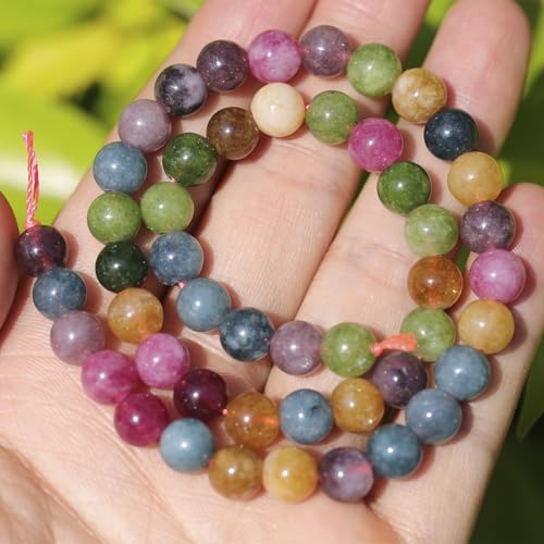 Natural Stone Beads 8mm Polished Round Smooth Gemstone Beads for Jewelry Making Supplies 15 Inch(45 Beads) (Blue Tourmaline) - color: Blue tourmaline-45pcs