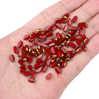 Glass Rice Beads Red 4x6mm 50pcs Faceted Oval Golden Edge Crystal Loose Beads for DIY Craft Jewelry Making - color: Red