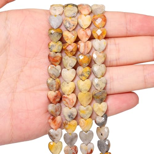22pcs Faceted Heart Stone Beads Natural Crazy Lace Agate Bead 8mm Crystals and Healing Stones for Jewelry Making Supplies,Friendship Bracelet Kit,Love Gifts - color: Crazy Lace Agate