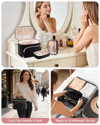 Jewelry Travel Case with 2 Clear Pouches, 2-Layer Jewelry Organizer Storage Bag for Necklaces, Earrings, Rings, Bracelets, Black(Empty Bag) - color: Black