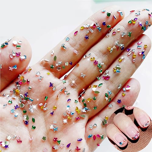 2000PCS Colorful Rhinestones Nail Art Charms Multi Shape Crystal Flat Back Nail Gems 3D Mini Heart Star Flower Nail Diamonds Kawaii Nail Crafts Acrylic Nail Rhinestone Diamonds for Women Nail - color: Mini-8