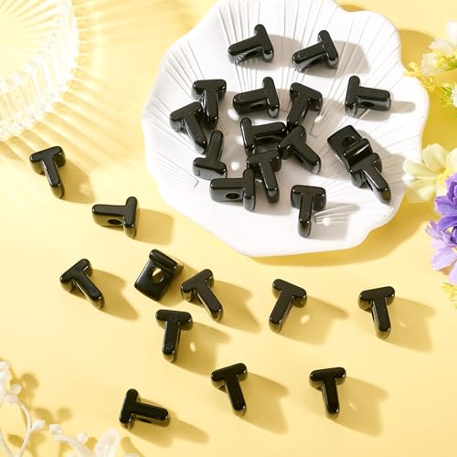 FASHEWELRY 30Pcs Acrylic Letter T Beads with Large Hole Big Plastic Letter Blocks European Beads 3D Letters Chunky Vowel Initial Alphabet Bead for Key Chains Necklace DIY Arts Craft Projects - color: Black, size: T