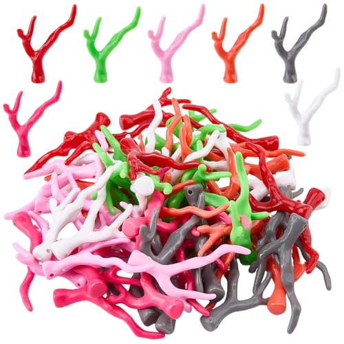 SUNNYCLUE 70Pcs 7 Colors Branch Coral Beads Coral Shaped Beads Ocean Acrylic Irregular Deer Antler Horn Christmas Reindeer Antlers Charms for Jewelry Making Earrings Necklace Bracelet Pendants Crafts