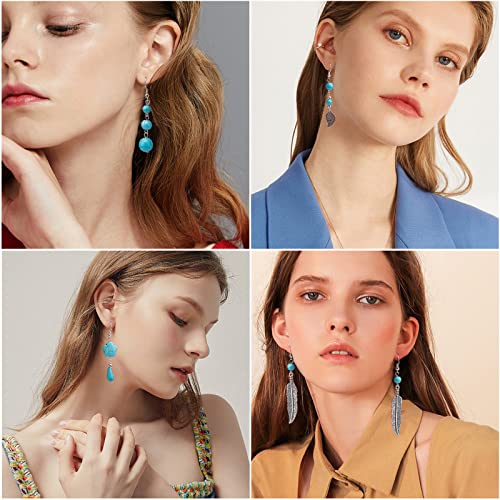 SUNNYCLUE 1 Box DIY 12 Pairs Turquoise Bead Dangle Earrings Making Kit Alloy Enamel Leaf Feather Pendants Charms with Eye Pin & Earring Hooks for DIY Earring Jewelery Making, Antique Silver - color: 1 Box Diy 12 Pairs Turquoise Bead Earrings Kit