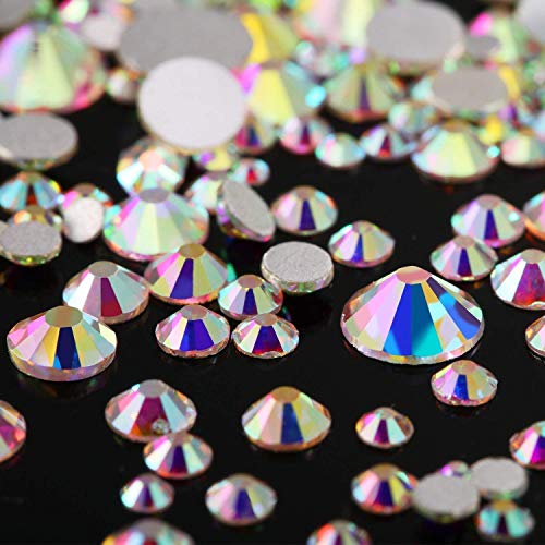 AD Beads 1440 Pieces Mixed Size No Hotfix Glue on Quality Glass Flatback Rhinestones Round Crystal Gems (02 Crystal AB) - color: Crystal AB 02