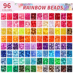 Bracelet Making Kit 96 Colors Pony Beads 3300pcs Friendship Bracelet Kit Rainbow Kandi Beads with Letter and Heart Beads Elastic Threads for Kids Adults Keychain Jewelry Necklace Making - color: 96-color