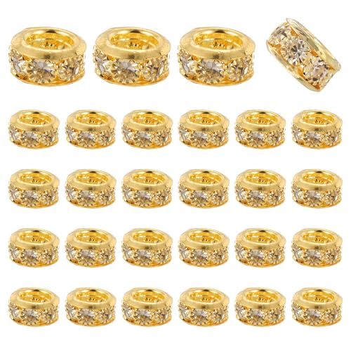 uxcell 40 Pcs 10mm Large Hole Rhinestone Beads, European Spacer Bead, Rondelle Loose Charm Beads for DIY Jewelry Making Bracelet Accessories (Bright Gold) - color: Bright Gold, size: 10 mm