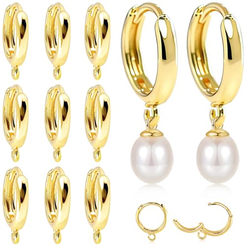 stino 16Pcs Huggie Earring Hooks for Jewelry Making, Brass Hoops Earring Clasps, Findings & Supplies (14K Gold Plated) - color: 14K Gold Plated