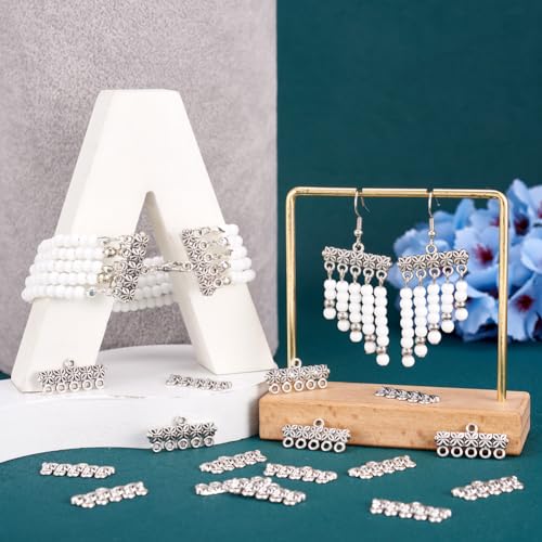 20pcs Tibetan Style 5 Strand Slide Lock Clasp Link Bar Antique Silver Chandelier Rectangle Components Charm for Multilayer Necklace Dangle Earring Making - color: Antique Silver, Rectangle