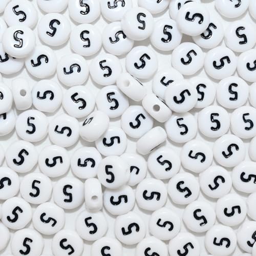 Looconi 300pcs Number Beads 5 Plastic Beads for Jewelry Making - color: Number5, size: 7x4mm