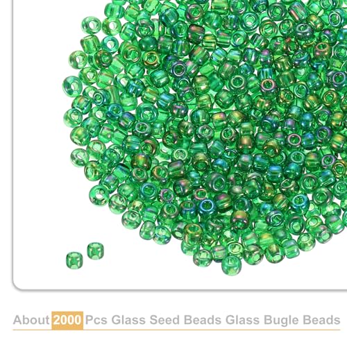 uxcell 2000 Pcs Glass Seed Beads Bulk, 3mm Mini Loose Glass Bugle Beads for DIY Earrings, Necklaces, Bracelets, Jewelry Making, Dark Green - color: Dark Green, size: 3mm