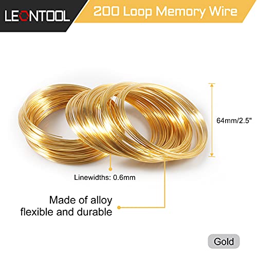 5.5 Inches Memory Wire Cutter Kit for Jewelry Making, 200 Gold Memory Wire Loops, 64mm Gauge, Polished Stainless Steel, Gold - color: Gold