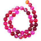 92Pcs Natural Crystal Beads Stone 4mm Fushia Stripe Onyx Agates Gemstone Round Loose Energy Healing Beads for Bracelet Necklace Earrings Jewelry Making - color: Fushia, size: 4MM