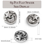 Tibetan Silver Spacer Beads 9mm Flat Round – 69pcs Metal Spacer Beads for Jewelry Making, Bracelets, Necklaces & Earrings DIY Supplies, Antique Silver Zinc Alloy - color: Silver Star and Moon