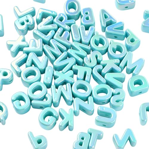 Ornaland 90-100Pcs Large Letter Beads Acrylic Alphabet Letter Beads Random Mixed Alphabet Shape Bead for Bracelets Keychains Jewelry Lanyards Making(Turquoise) - color: Turquoise