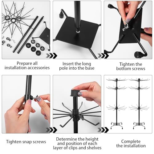 Kifmurase 2PCS Rotating Display Stand Metal Spinner Display Rack with Hooks Adjustable Height Holders for Earrings Necklace Key Rings, 3 Tiers Retail Vendor Jewelry Display Rack(Black)