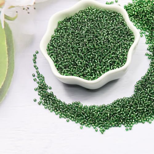 Transparent Dark Green with Silver Lined Beads Size 12/0 Crafts Glass Seed Beads 2mm for Jewelry Making (Total About 100g About 11000pcs) - color: Transparent Dark Green with Silver Lined, size: 2mm