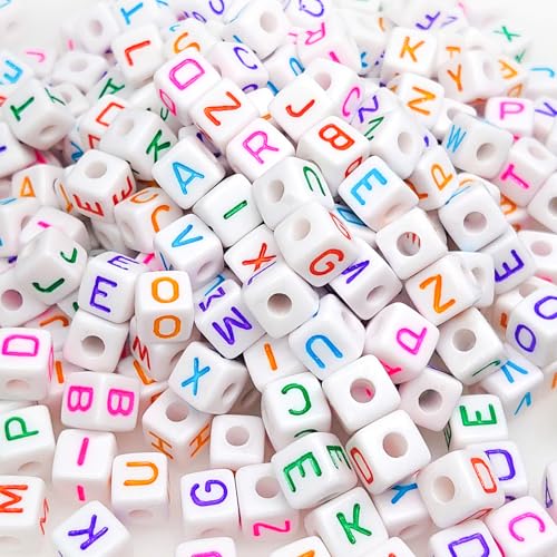 300 Pieces 10x10mm Big Large Cube Acrylic Alphabet Letter Beads A-Z Mixed Plastic Shape Loose Beads for Jewelry Making Bracelets Necklaces Key Chains (Colorful) - color: Colorful