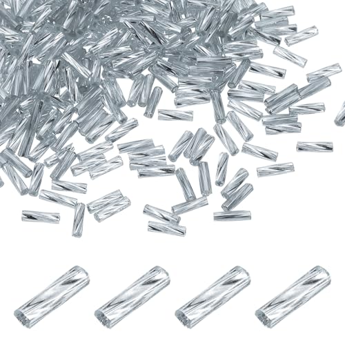 uxcell 1500Pcs Glass Bugle Seed Beads, 6x2mm Mini Long Tube Seed Beads Tube Loose Glass Seed Spacer Bead for DIY Earring Bracelets Necklace Jewelry Making Embroidery, Ice Blue - color: Ice Blue